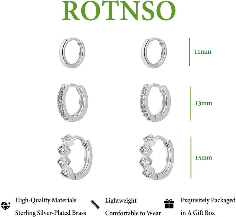 Rotnso Gold Hoop Earrings Set for Women Trendy, 14K Gold Plated Chunky Hypoallergenic Small Diamond Cartilage Hoops Cute Cubic Zirconia Dangle Stud Earrings Jewelry Gifts - Image 2